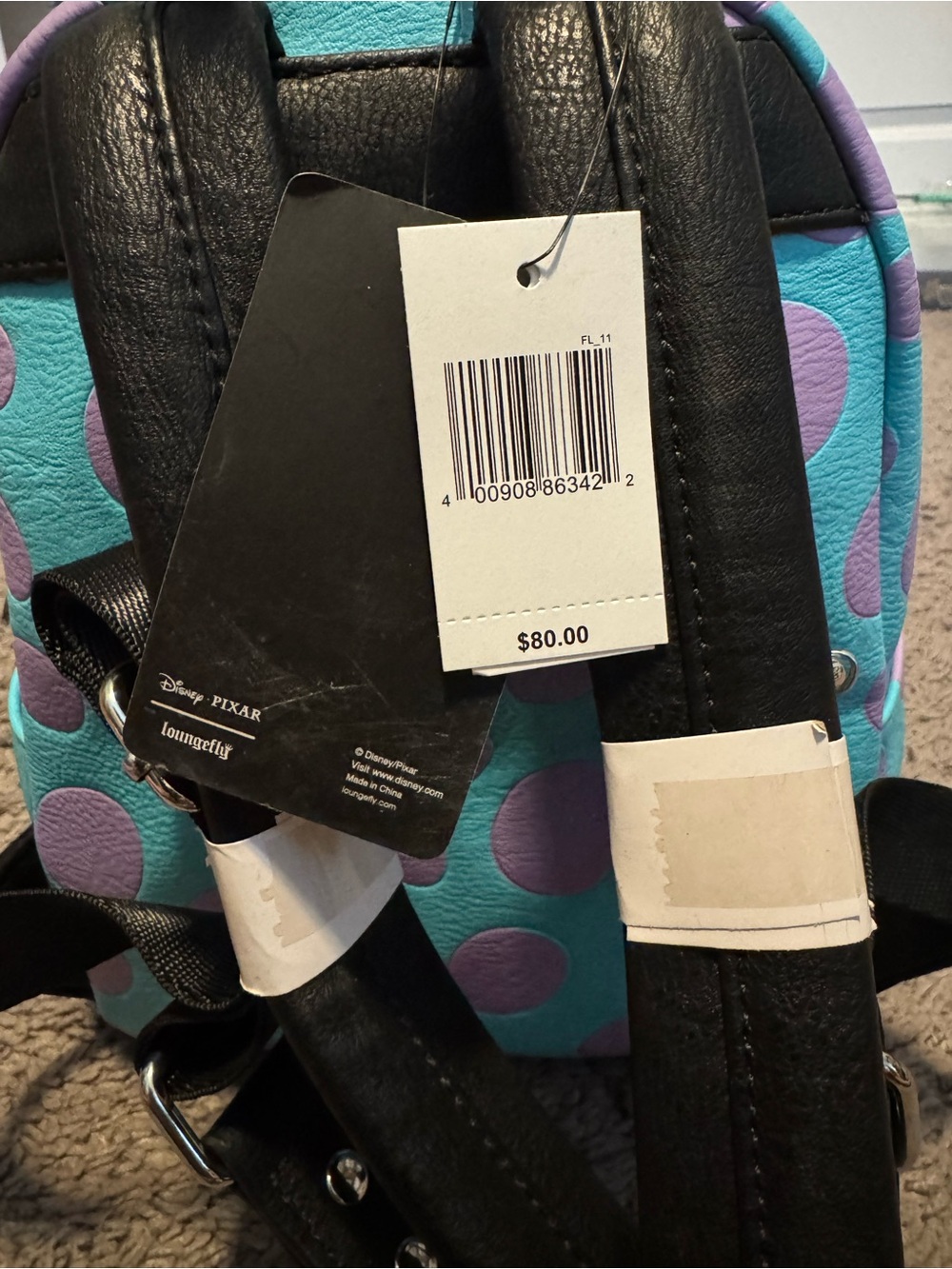NWT Loungefly Disney Pixar Sulley Mini Backpack - Teal & Purple - Picture 5 of 8